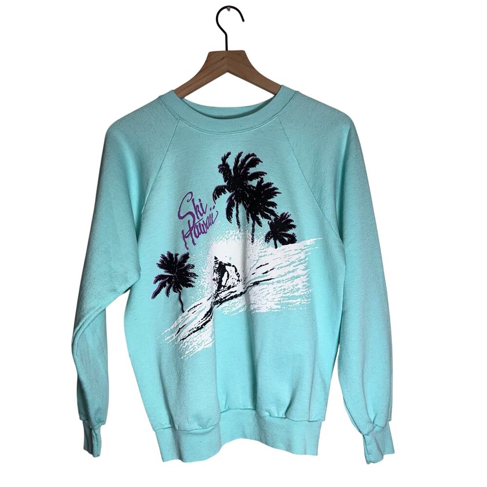 VINTAGE SKI HAWAII tee jays single stitch neon 90s puff graphic crewneck M
